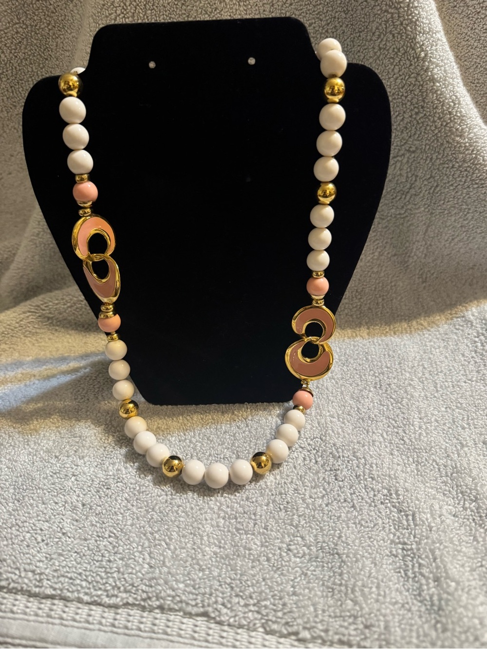60’s Napier Gold, Pink and White Beaded Fashion Necklace